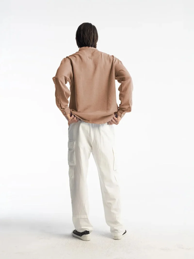 Giesto Tan Natural GIESTO Oversized Button-Up Long Sleeve Shirt for Men | Best Price UAE